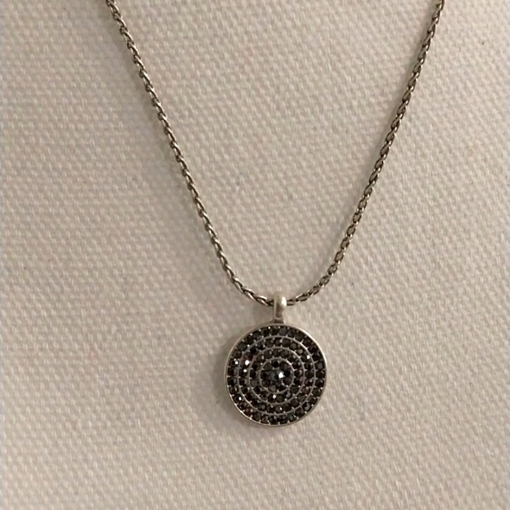 Lucky Brand brushed silvertone and druzy necklace EUC